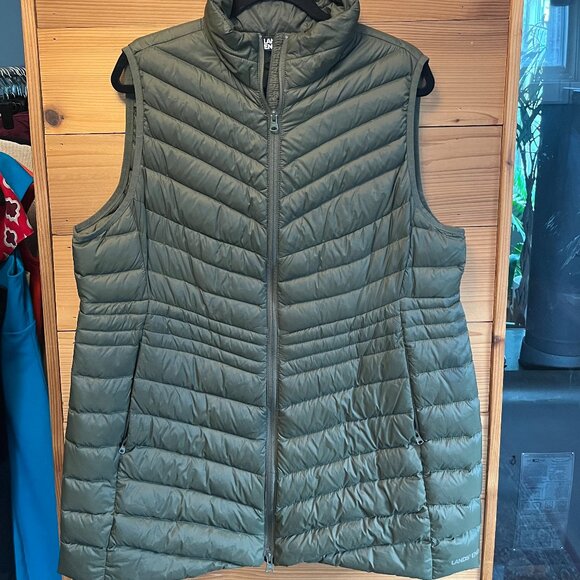 Lands' End Long Down Vest Sage Green XL - Picture 1 of 9